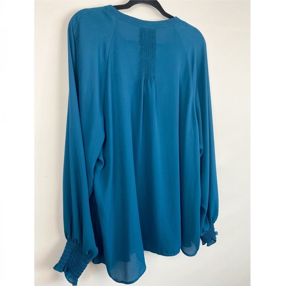 Torrid Georgette Smocked Blouson Long Sleeve Blouse Flowy Legion Blue - Size 3X - Picture 8 of 12